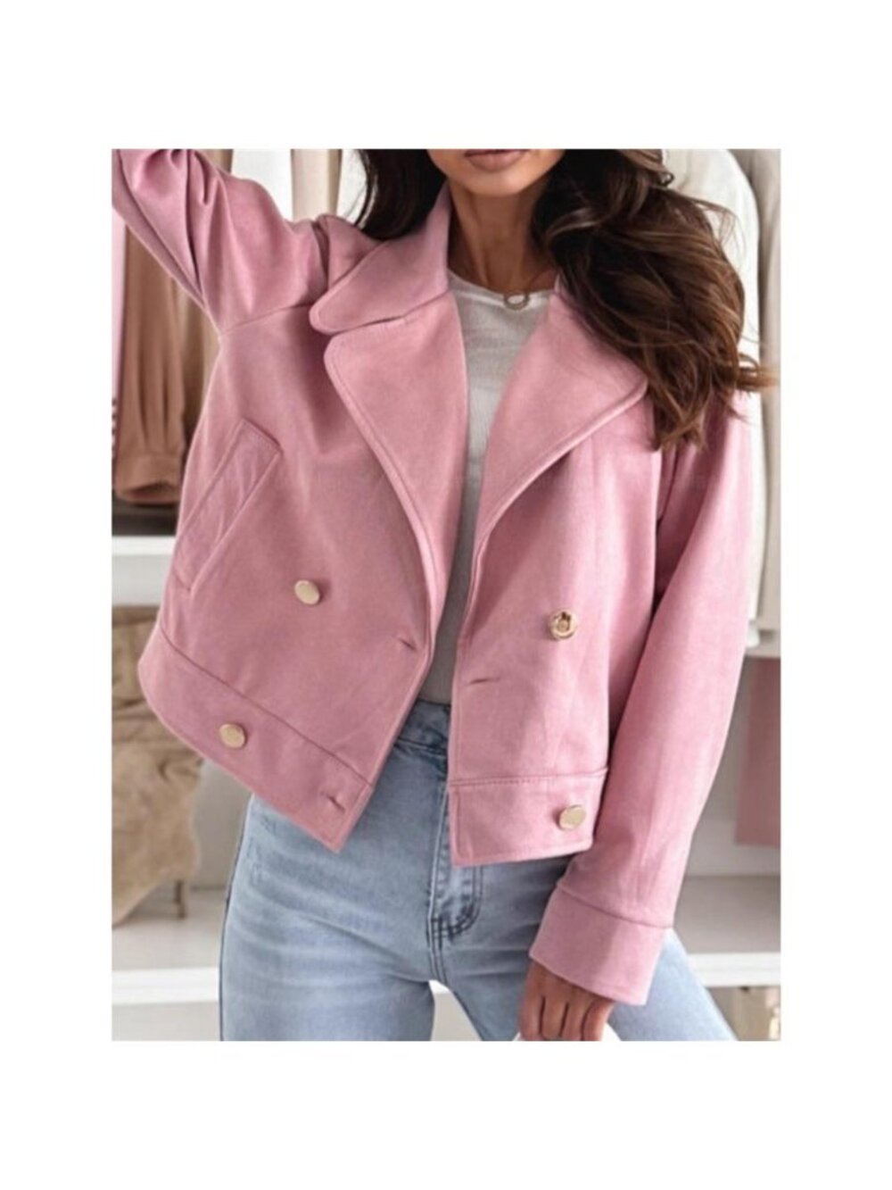 Chic Double-Breasted Cropped Jacket - Picture 10 of 12